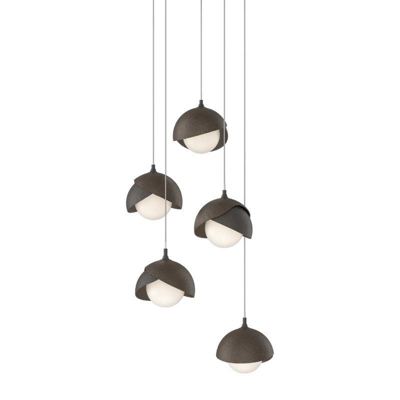 Brooklyn 5 - Light Cluster Geometric Pendant, Modern Brass, Long: 15" to 130", Vintage Platinum