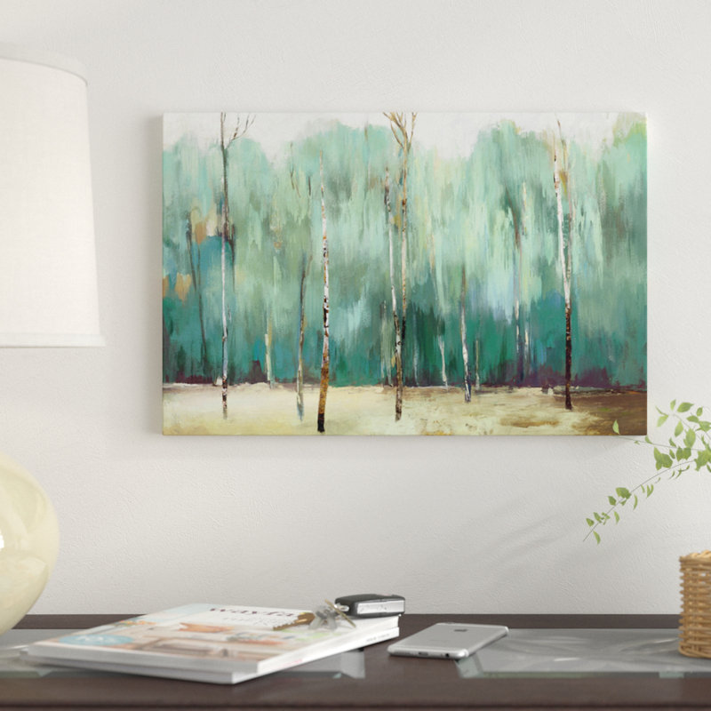«Teal Forest», reproduction sur toile, H 18 po x l 26 po x P 1,5 po, Toile avec cadre noir, Pas de tapis