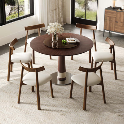 Table de salle à manger en bois massif de 47 po avec table basse de 23 po en verre trempé rétro et 6 chaises pour le bureau de restaurant Retro Kitchen