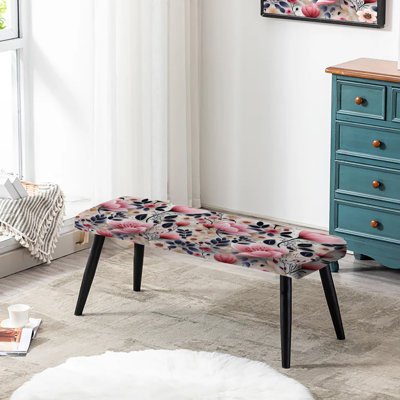 Banc rembourré floral noir