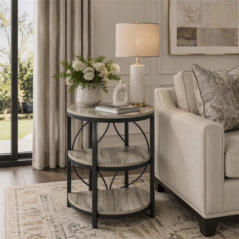 Table de bout demi-ronde, Grey / Black, Grey