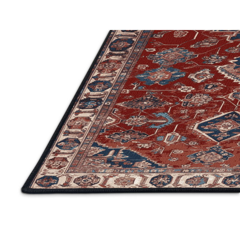 Tapis persan noir lavable à la machine, Rond 3 pi