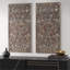 Ensemble de décoration murale en bois avec panneaux sculptés en forme de lotus et fini argenté vieilli, pour une installation verticale en intérieur.