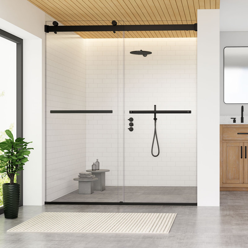 64" W x 76" H Bypass Frameless Shower Door, Black