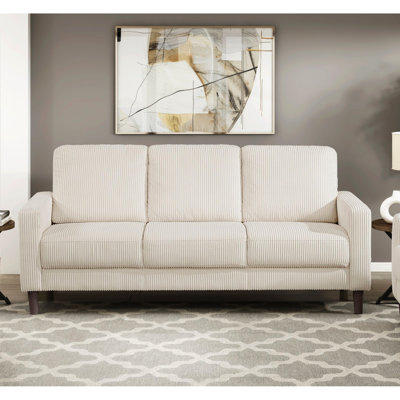 Siège rembourré contemporain en velours côtelé beige à 3 places avec rembourrage en mousse haute densité, sièges rembourrés et pieds exposés pour le salon