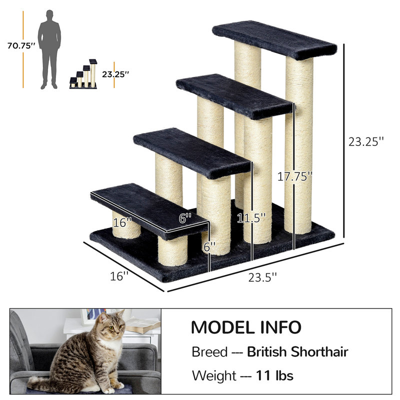Gray Sisal Stair-Shaped Cat Tree with Scratching Posts