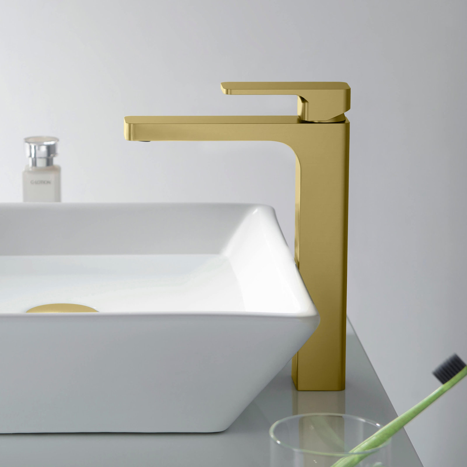 Blaze Vessel Bathroom Faucet with Drain, Brushed Gold