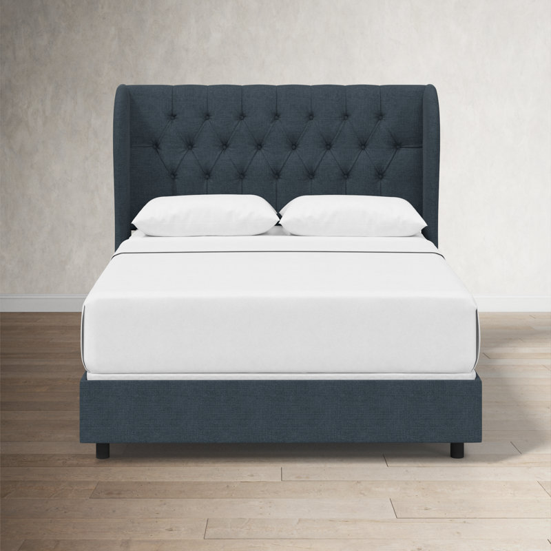 Tomey Upholstered Wingback Bed, California King, Classic Navy Linen