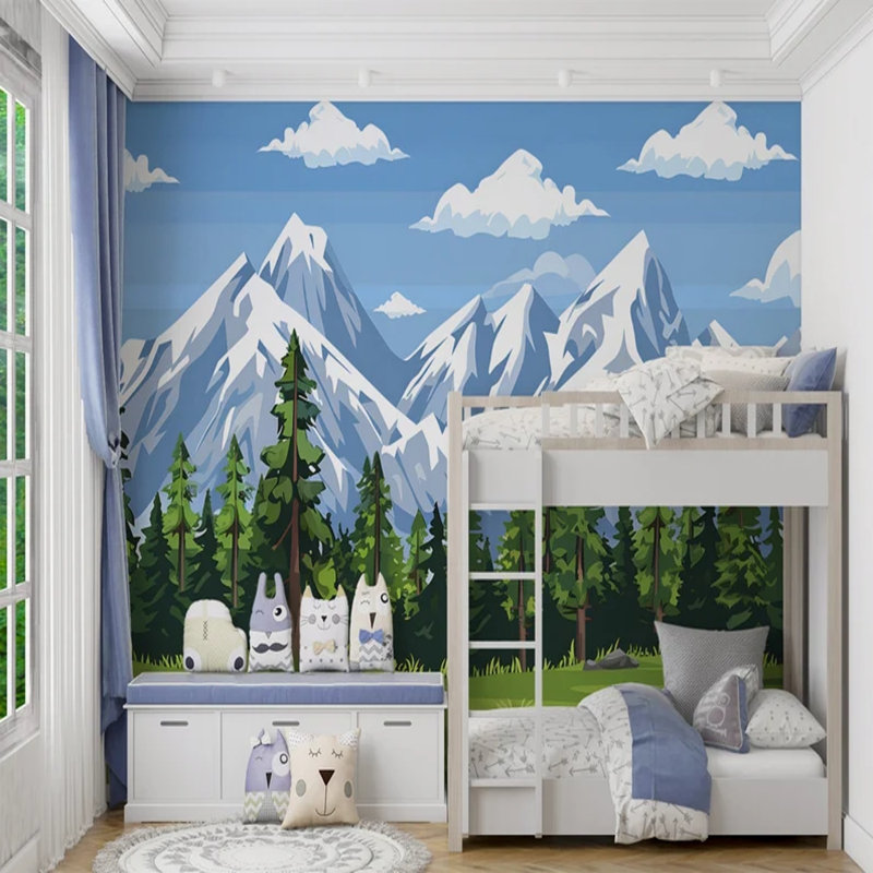 Snowy Mountain Forest View For Kids Room, L 96 po x l 108 po