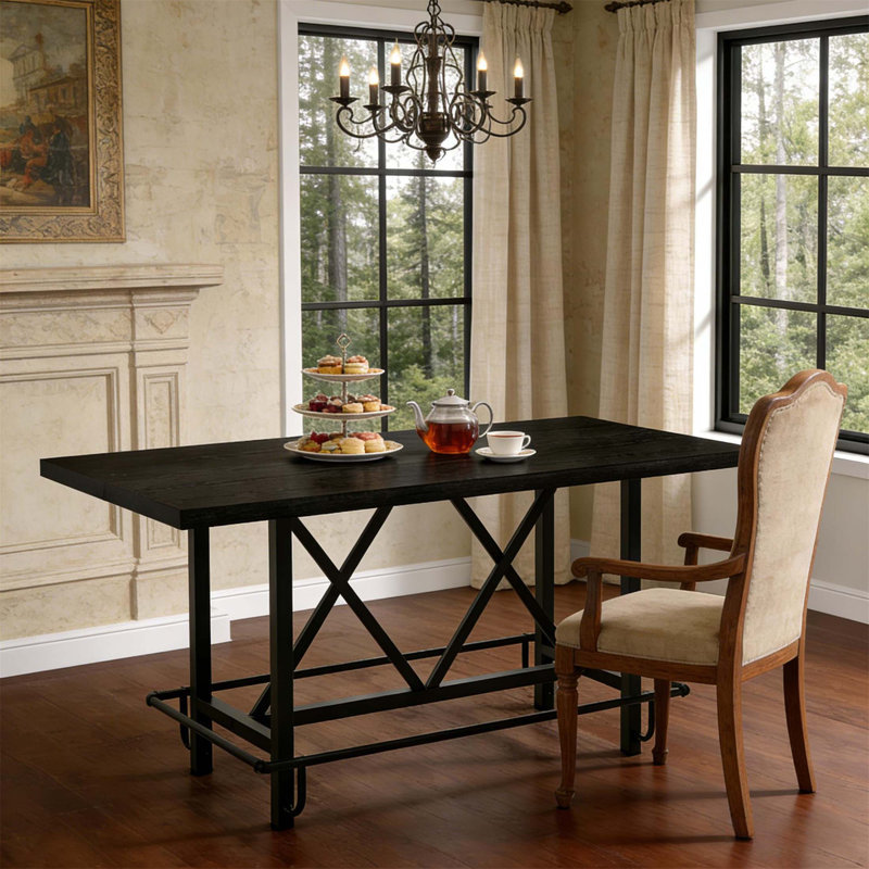 Table de cuisine rectangulaire robuste de style industriel avec pieds en métal, parfaite pour les intérieurs modernes et rustiques