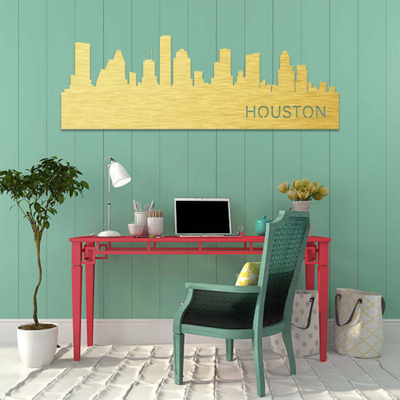 Houston Skyline Metal Wall Art - Cityscape Skyline Decor - Texas Urban Architecture Silhouette Design - Modern Industrial Wall Hanging - Travel City Landmark Artwork - Home Office Living Room Decor - Statement Art Piece