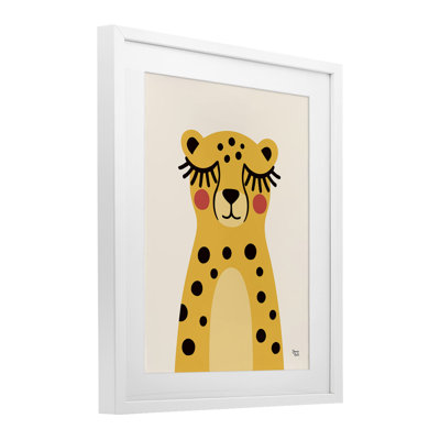 «Yellow Cheetah Smile», reproduction sous verre encadrée, design par Jessica Beck