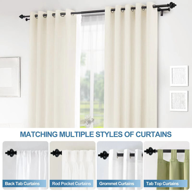 Tringle à rideaux double réglable Platteville, Noir, H 0,625 po x l 48 po x P 0,625 po