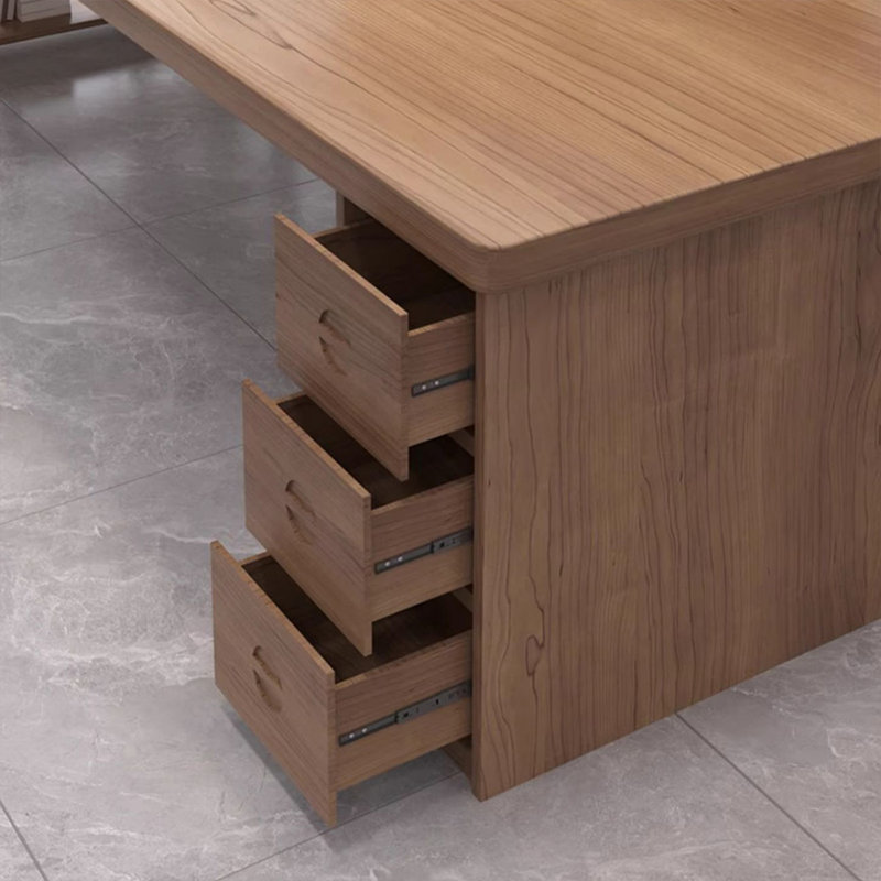 Tan Rectangular Solid Wood with 3 drawers desk, 29.53" H x 78.74" W x 31.5" D