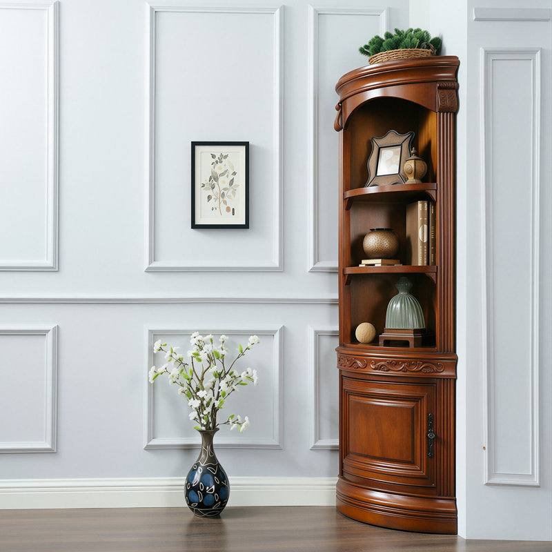Armoire de coin 74,02 po en bois massif brun de style américain