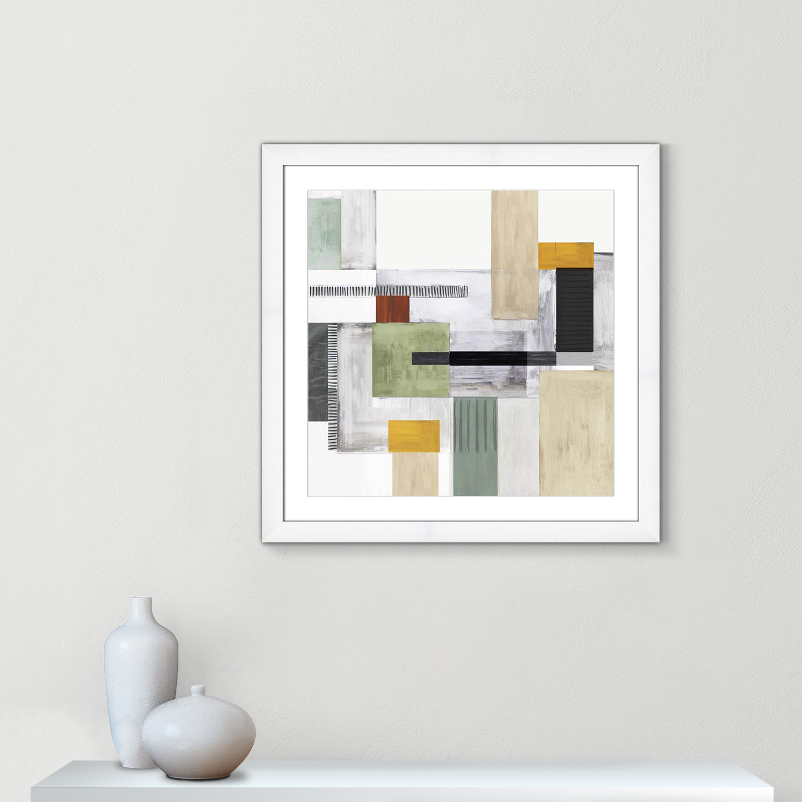 Playful Blocks Print, 29" H x 29" W x 1.25" D, White Cube Framed