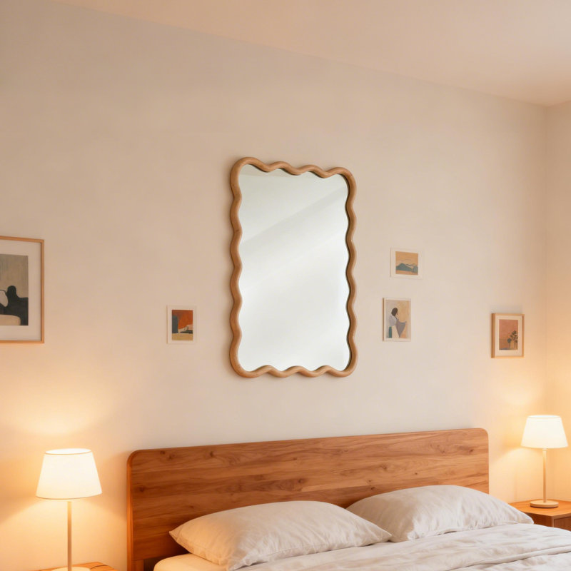 Miroir mural en bois massif avec cadre irrégulier, miroir décoratif bohémien pour le salon et le vestibule