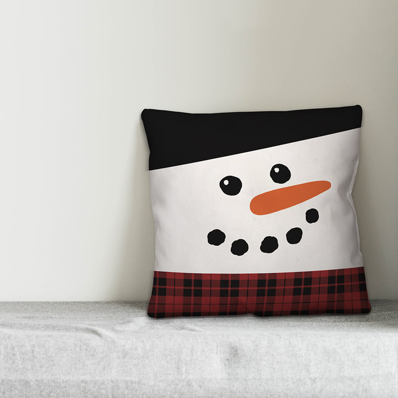 Festive Snowman Face 18'' Square Polyester Throw Pillow