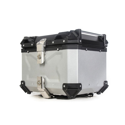 Motorcycle Top Case, 45L Motorbike Tail Box, Waterproof Aluminum Alloy Motorcycle Trunk, Motorcycle Top Box Luggage Storage Tour Box with Unique Security Lock, Base Plate & Install Tools