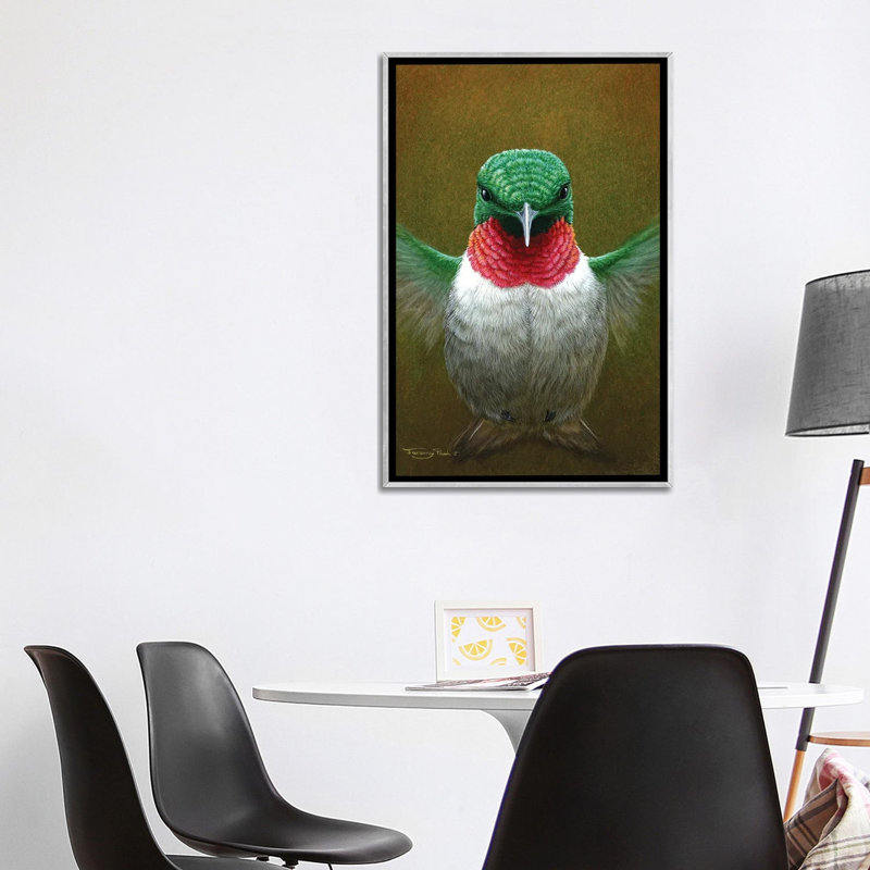 Colibri par Jeremy Paul - impression d'art graphique, H 40 po x l 26 po x P 1,5 po, Toile avec cadre argenté, Aucun mat
