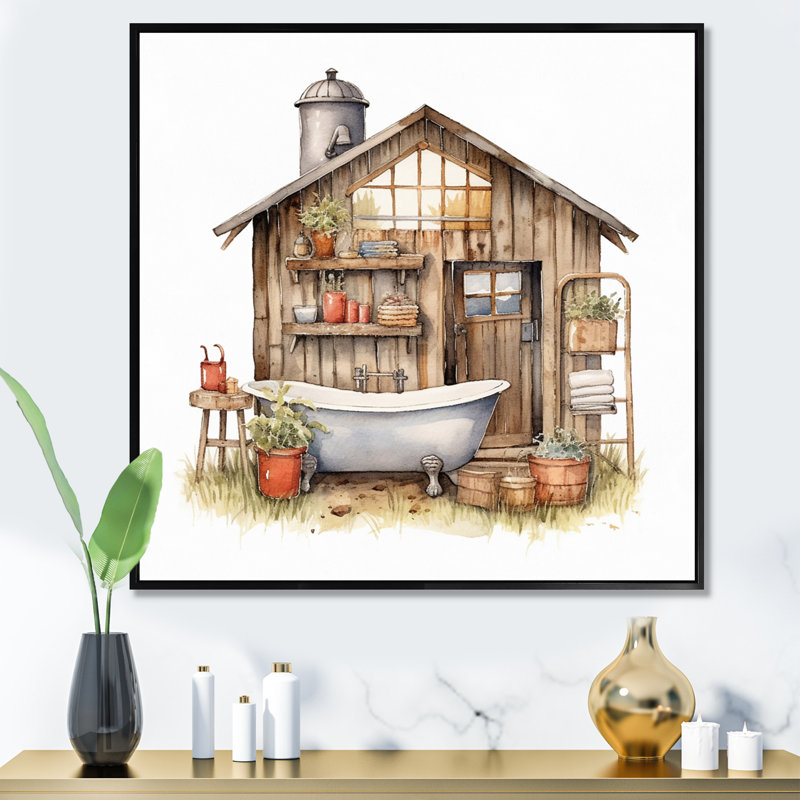 «Natural Bathroom Decor XXXV», reproduction d'art sur toile, H 30 po x l 40 po x P 1,5 po, Cadre flottant noir