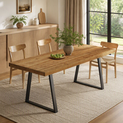 63″ Industrial Dining Table for 4 to 6, Solid Wood Rectangular Kitchen Table with Vintage Brown Top and Black Metal Legs, Kitchens and Dining Rooms