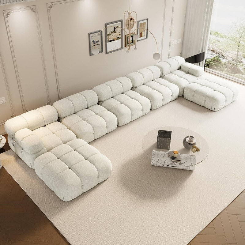 Canapé modulaire modulaire Boucle | 6 places en U | Canapé confortable avec repose-pieds Cloud, Tissu beige