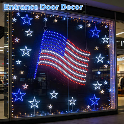 Beatihome 24" X 21'' American Flag Led Lights Silhouette Lights Large Window Decorations For Memorial Day/President's Day/Flag Day Of United States, 4Th Of July