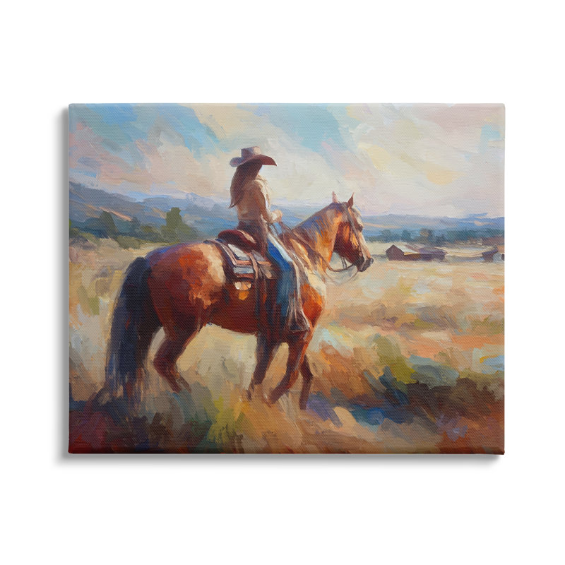 «Cowgirl in Western Scene» par Ramona Murdock, reproduction d'art sur toile, Giclée encadrée blanc bord de mer