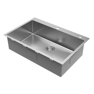 Évier de cuisine en acier inoxydable à cuve simple encastrable 33 po x 22 po, ensemble d'évier de cuisine de calibre 18 avec crépine à drain de fond, argent