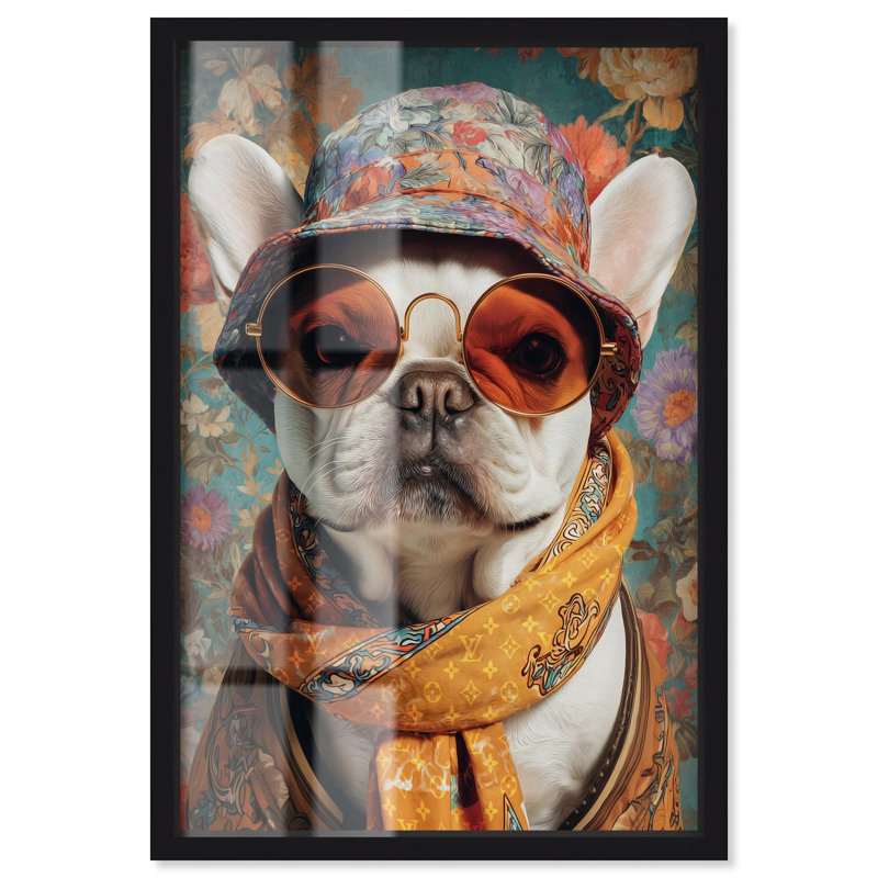 Élégant chapeau de seau Frenchie, reproduction d'art par Shadowbox par Art Remedy, H 25 po x l 17 po, Black