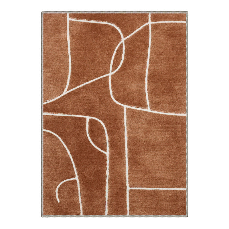 Lune Abstract Machine Washable Beige / Brown Indoor Area Rug with Non-Slip Backing, Rectangle 8' x 10'