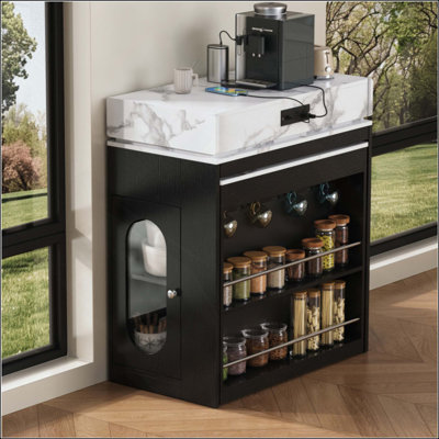 Extendable Dining Table With Folding Tabletop, Bar Table With Drawers And Power Outlet, Kitchen Island With Wheels And Hooks, Sideboard For Kitchen And Dining Room