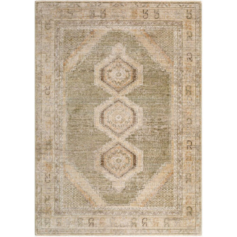 Wilfrieda tissé à la machine, Tan/Green/Brown/Ivory, Rectangle 6'7" x 9'