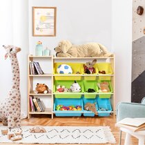 Catch-All Kids Multi-Cubby 35in Toy Organizer with Bookrack - White
