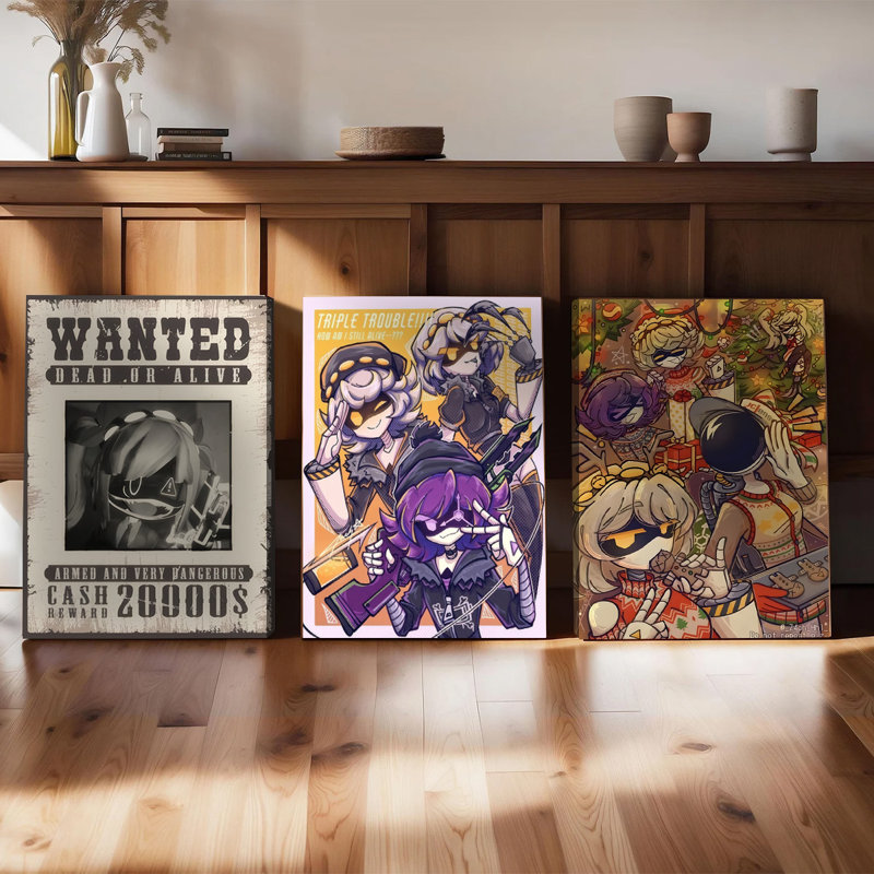 Ensemble de 3 affiches encadrées sur toile, thème animé - Impressions stylées de personnages de dessins animés pour la décoration de la maison, du salon, de la chambre ou du bureau - Cadeau parfait pour les passionnés de culture pop et les amateurs d'art - Décorations modernes et dynamiques