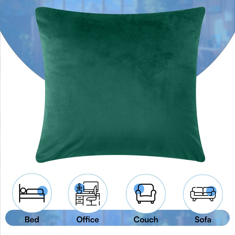 Luxurious Plain Velvet Cushion Covers (Set Of 2), Dark Green