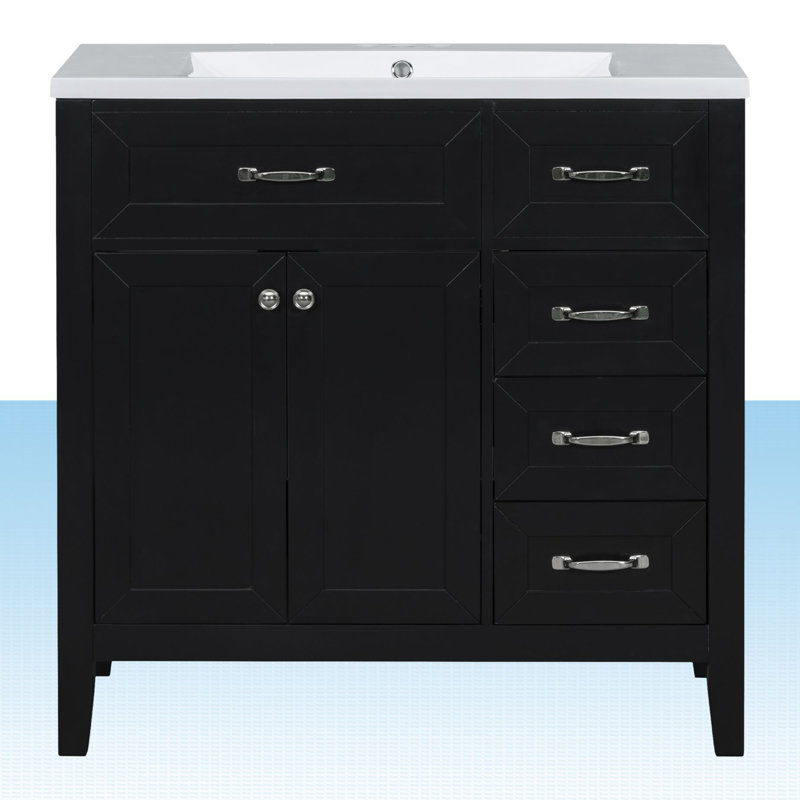 Ensemble de meuble-lavabo simple 36 po Jermey, Noir, Argent