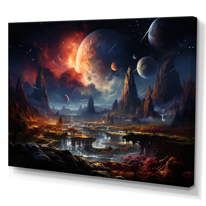 Impression sur toile orange orange et astronomique de l'espace, H 34 po x l 44 po x P 1,5 po, Toile tendue