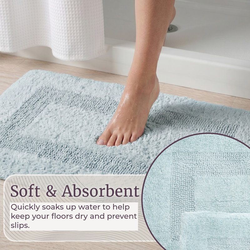 Lavish Home 2PC Bathroom Rugs - 2575 GSM Reversible Cotton Bathroom Mat Set-Machine Washable Bath Mats for Bathroom, Kitchen, Laundry Room (Seafoam)