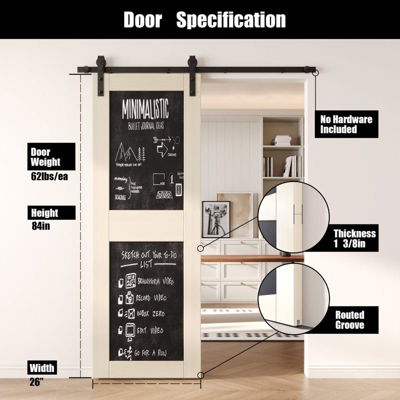 Porte de grange coulissante en bois massif non assemblé 26 po x 84 po Tinsmith, 26 po x 84 po