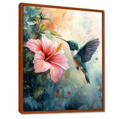 Art mural colibri, décor de toile d'hibiscus, colibri et hibiscus