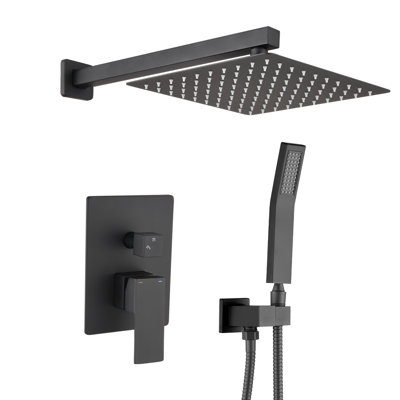 Wall Mounted 12 - Inch Matte Black Brass Rain Shower System Featuring Adjustable Water Flow, Single Lever Handle, And Scald Protection Complete With Built In Temperature Management, Easy Clean Square