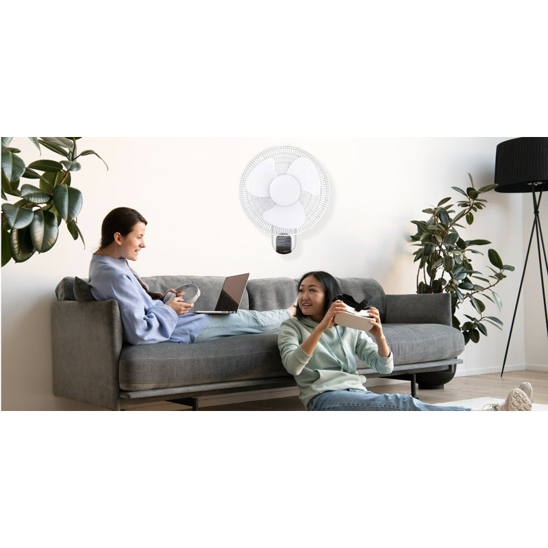 16 in. White Digital Wall Mount Fan with Remote Control 3-Oscillating Modes 3-Speed