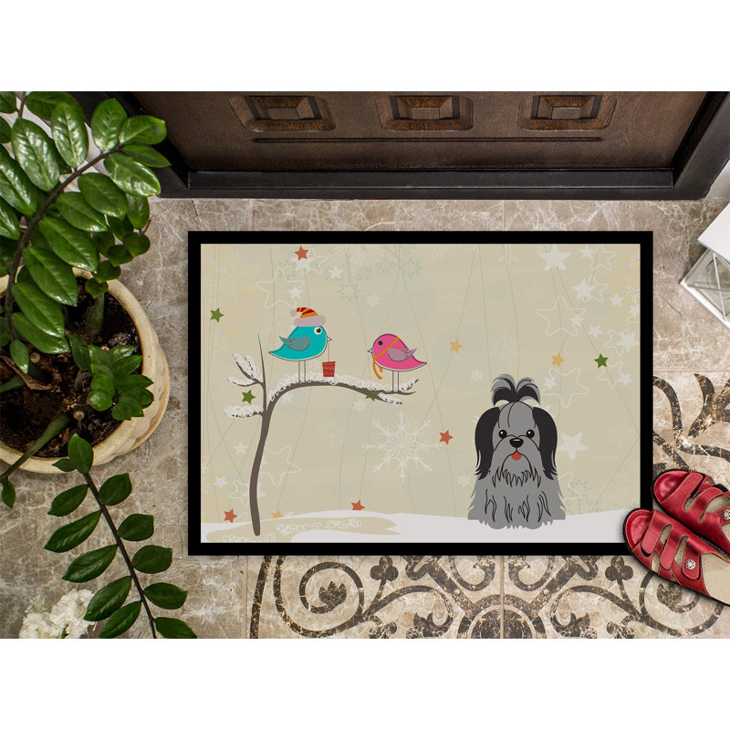 Tapis d'extérieur antidérapant Cih, Rectangle 2 pi x 3 pi, Noir / argent