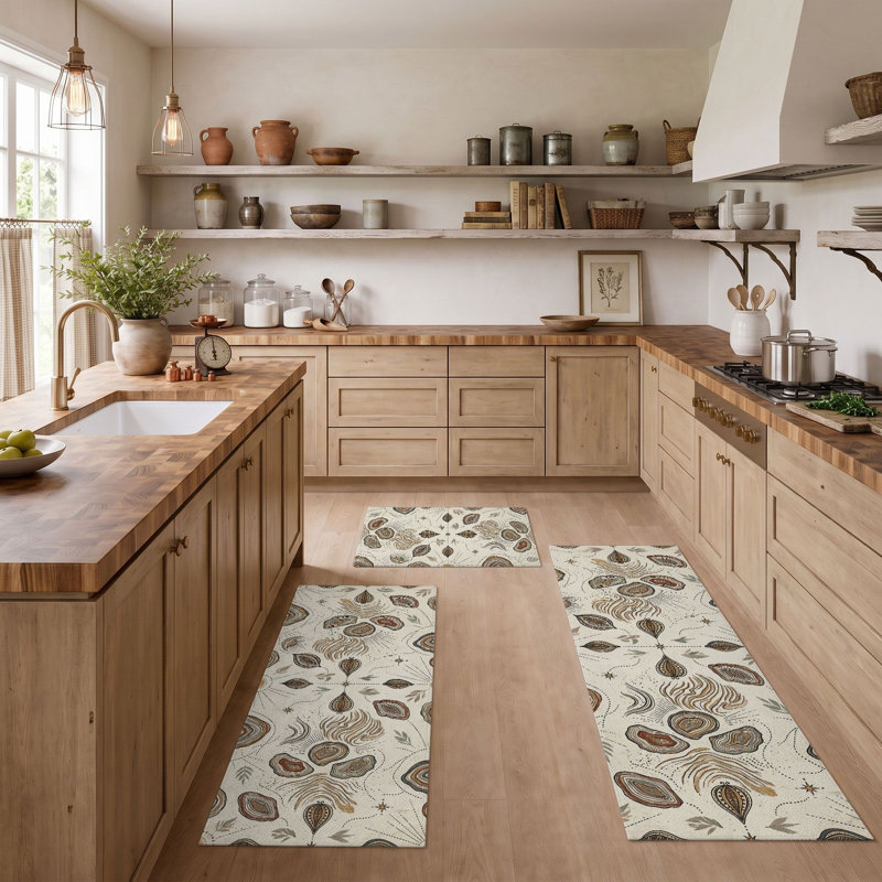 Tapis de cuisine lavables antidérapants Botanical Feather