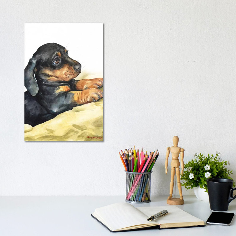 Dachshund Puppy by George Dyachenko - Wrapped Canvas Painting, 20.32 cm H x 30.48 cm W
