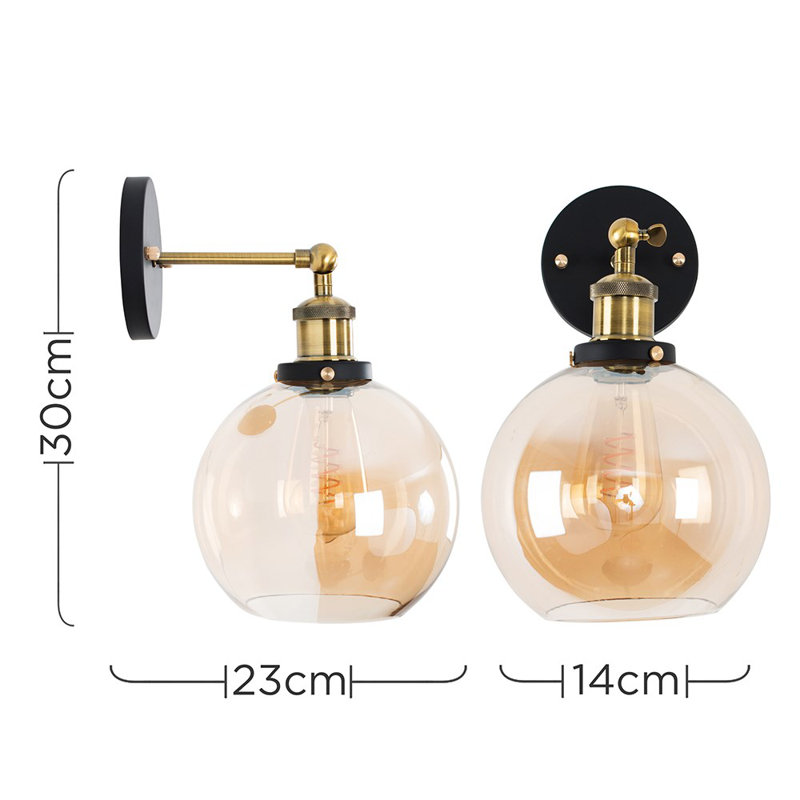 Lila Armed Sconce, Amber, Tubular Bulb, 30cm H x 14cm W x 14cm D