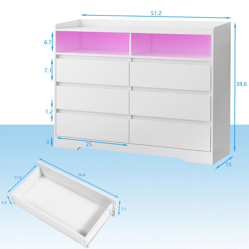 Gaio 51.2'' W 6 - Drawer Dresser, White