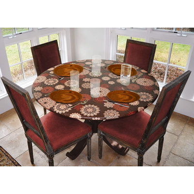 Canora Grey Deluxe Elastic Edged Flannel Backed Vinyl Fitted Table Cover - Medallion Pattern - Small Round - Fits Tables Up To 40" - 44" Diameter